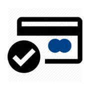 icône d'une carte bleue Master Card avec logo circulaire d'optimisation et de validation