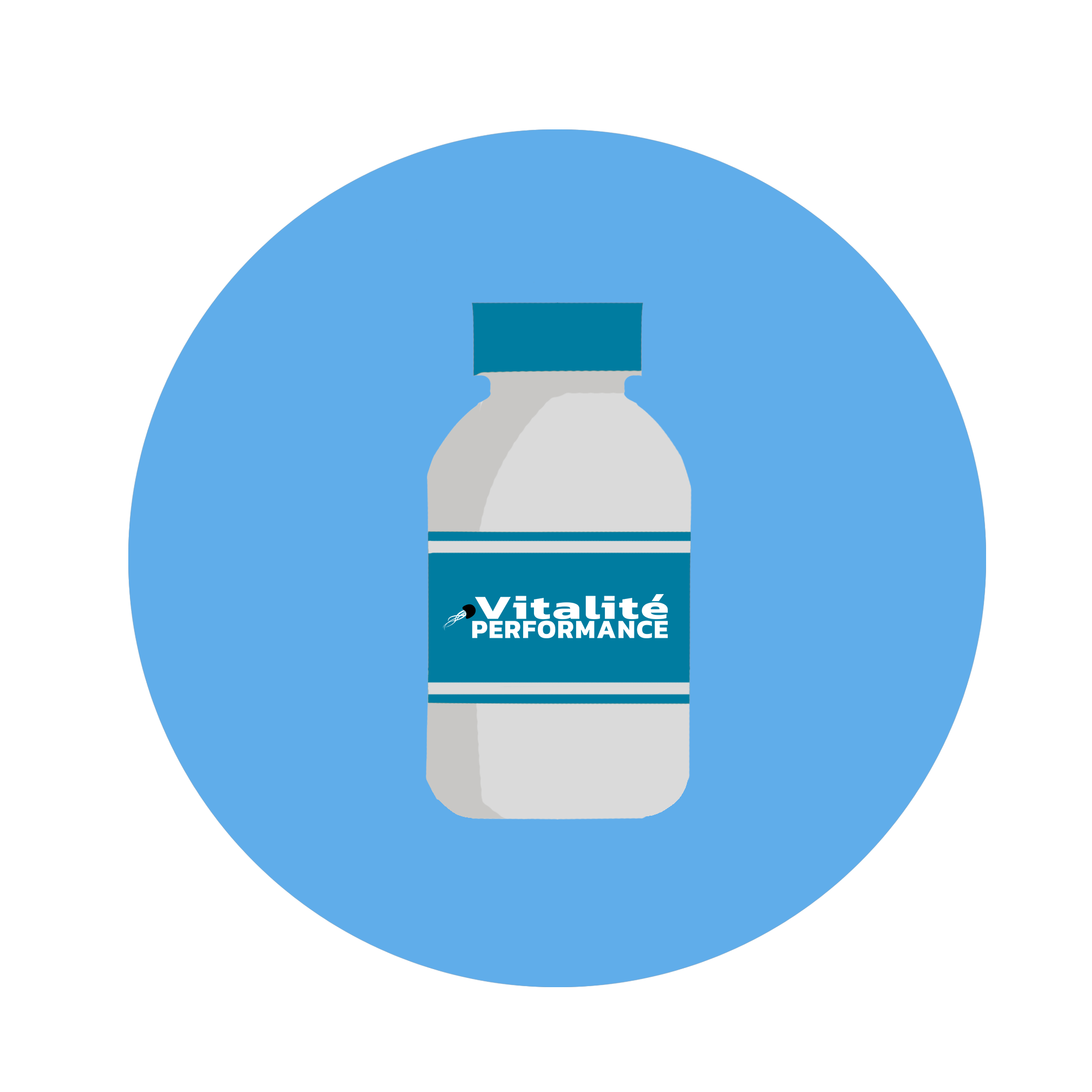 Icône d'une bouteille de complément alimentaire La phycocyanine avec le logo de la société Vitalité Performance